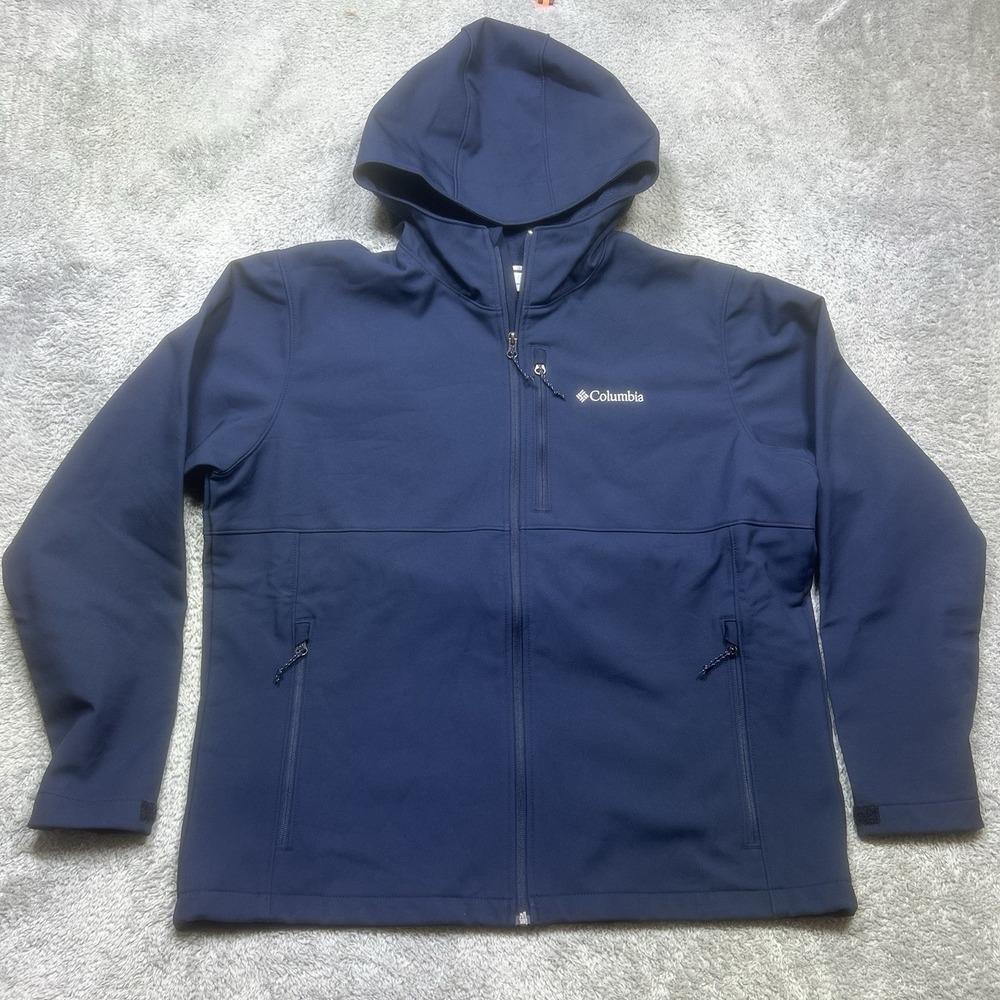 Columbia Ascender Jacket Men's XL Navy Softshell Hooded Full Zip Hiking EUC